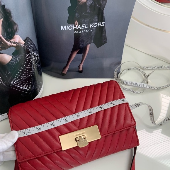Michael Kors Quilted Red Leather Crossbody Bag - Picture 8 of 10